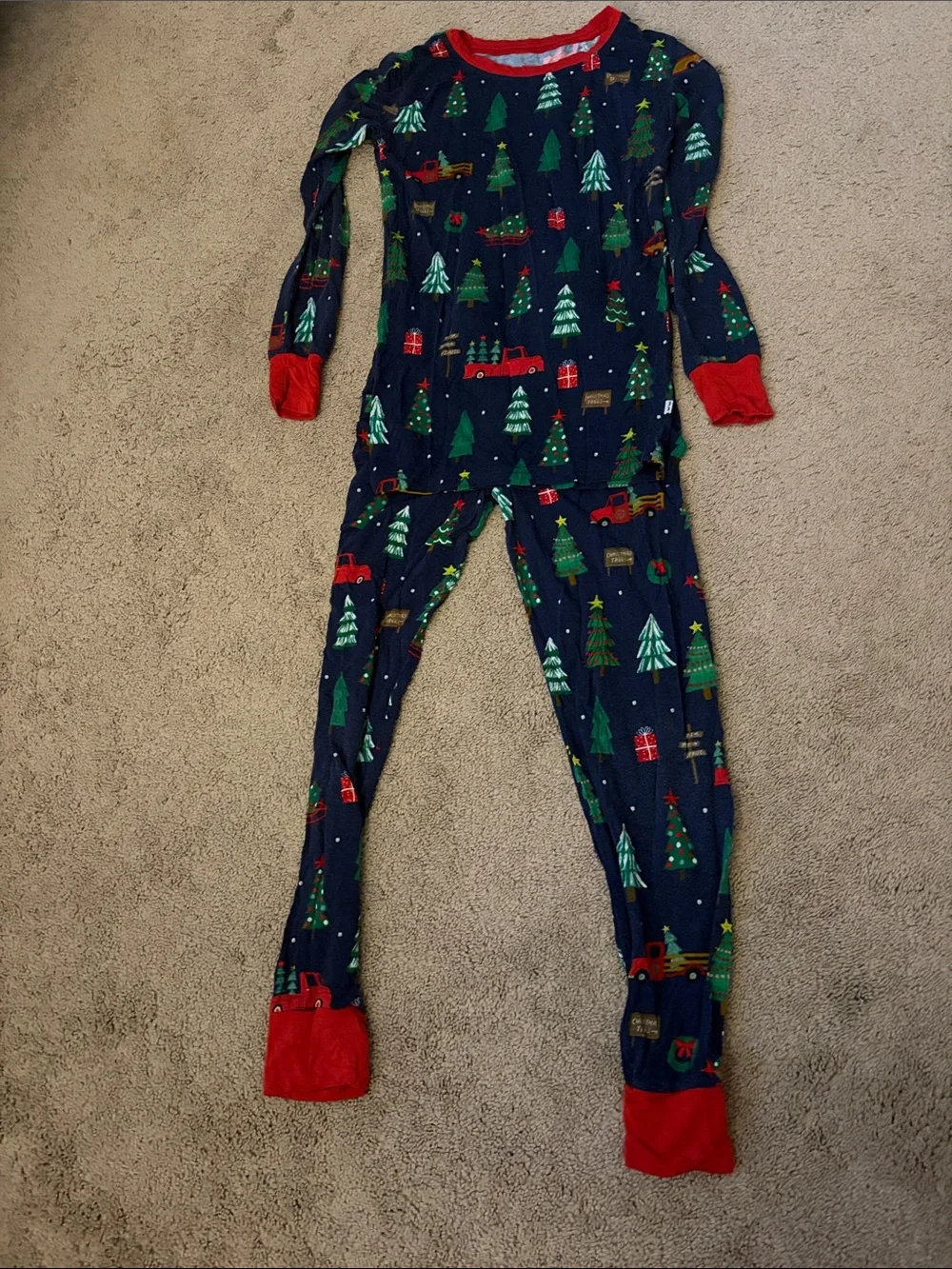 Little Sleepies Christmas Tree One-Piece Pajamas with Red Trim